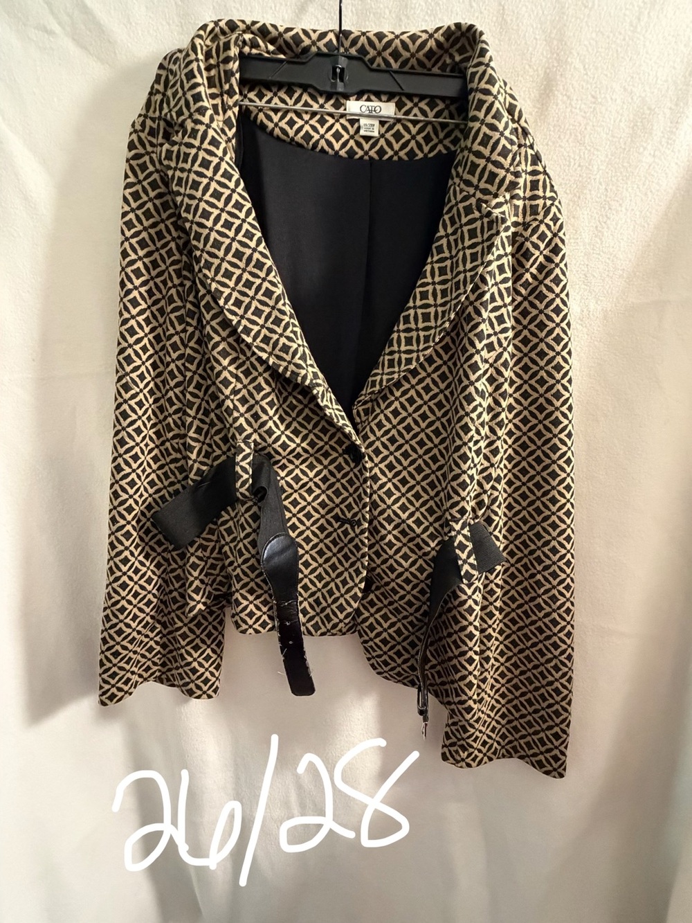 Cato Black and Tan Geometric Cropped Blazer